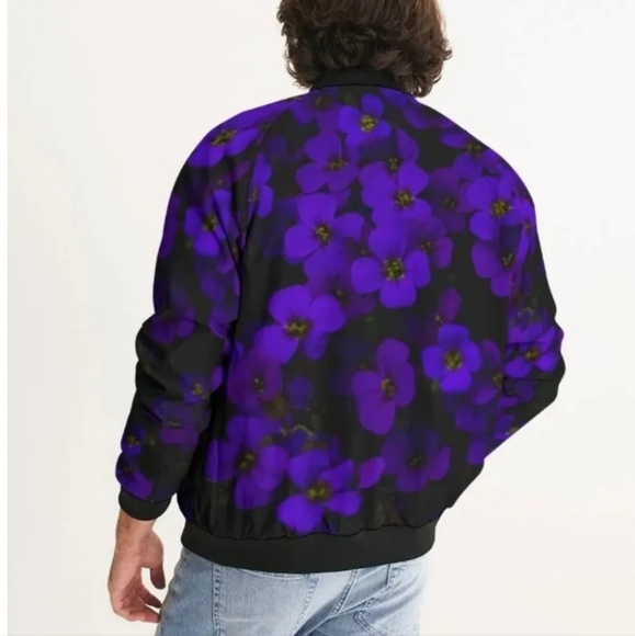 Harlow & Lloyd Midnight Purple Flower Bomber Jacket Mens Large Unisex EUC - Picture 3 of 8